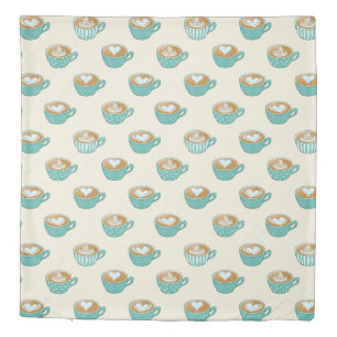 Latte Art in Cute Blue Coffee Mugs Duvet Cover