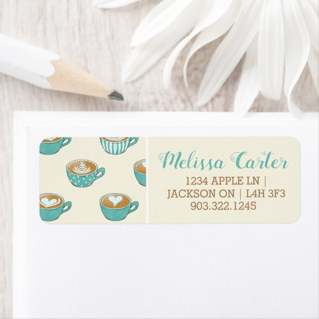 Latte Art in Cute Blue Coffee Mugs Label (Insitu)