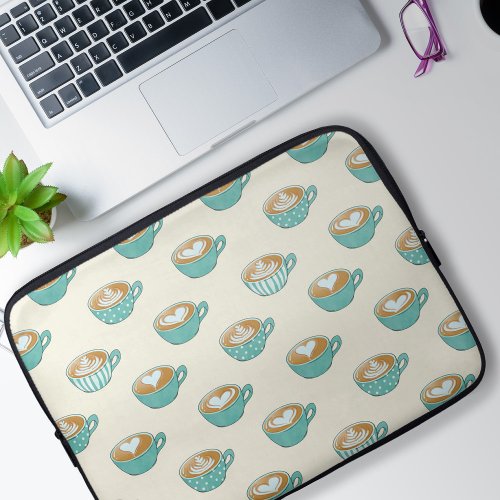 Latte Art in Cute Blue Coffee Mugs Laptop Sleeve