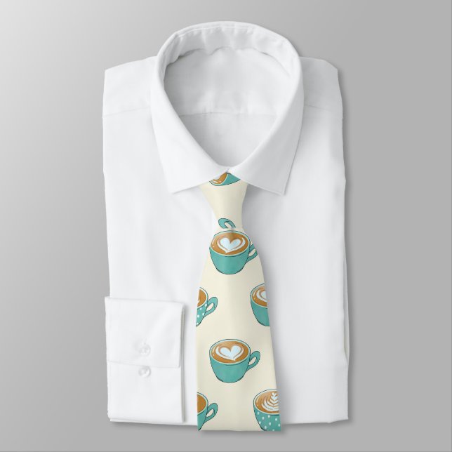 Latte Art in Cute Blue Coffee Mugs Neck Tie (Tied)