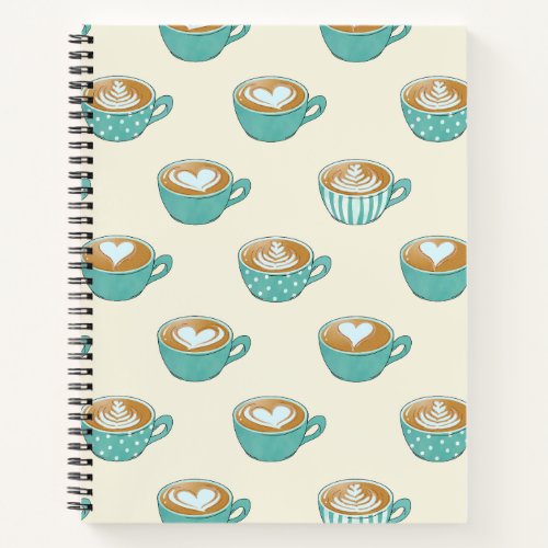 Latte Art in Cute Blue Coffee Mugs Notebook