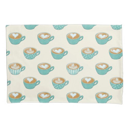 Latte Art in Cute Blue Coffee Mugs Pillow Case