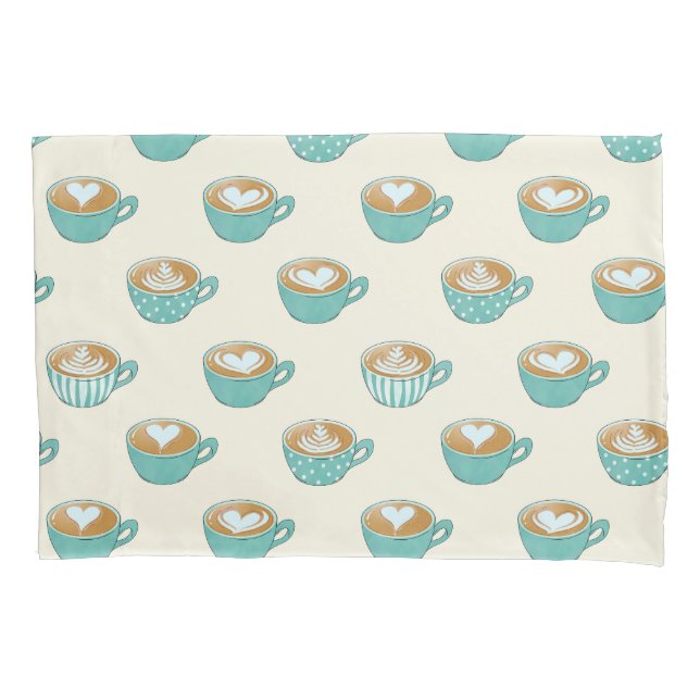 Latte Art in Cute Blue Coffee Mugs Pillow Case (Front)