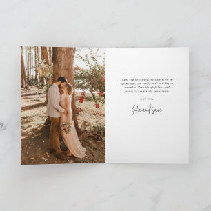Latte/Beige Elegant Script Wedding Photo+Message Letterpress Thank You Card