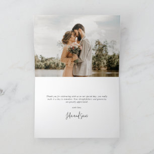 Latte/Beige Elegant Script Wedding Photo+Message Thank You Card