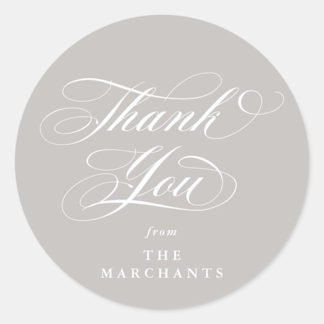Latte/Beige Elegant Script Wedding Thank You Classic Round Sticker (Front)