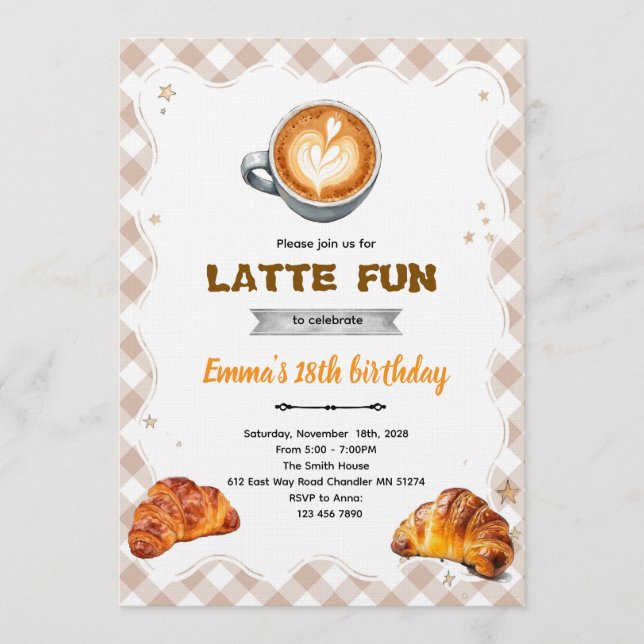 Latte Birthday Brunch party Invitation  (Front)