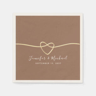 Latte Brown Gold Heart Personalized Wedding Napkins