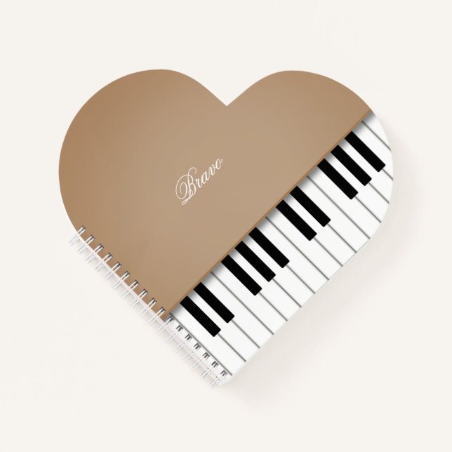 Latte Brown Grand Piano Music Keyboard Custom Notebook (Front)