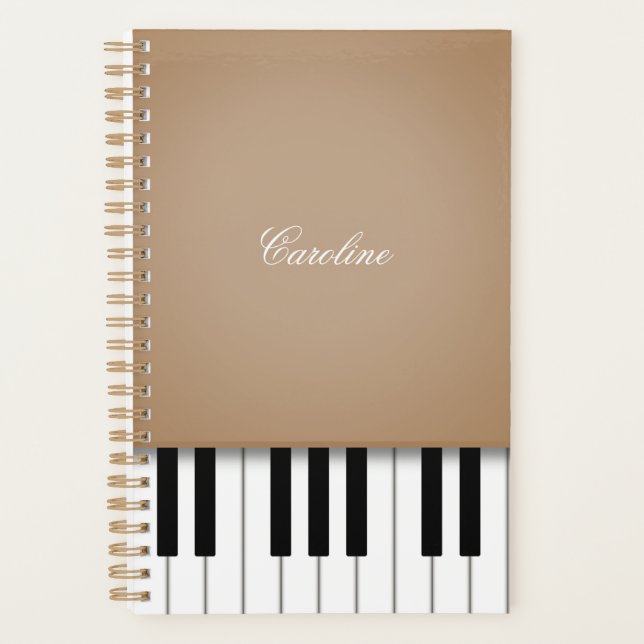 Latte Brown Piano Keyboard Personalized Music Planner (Front)
