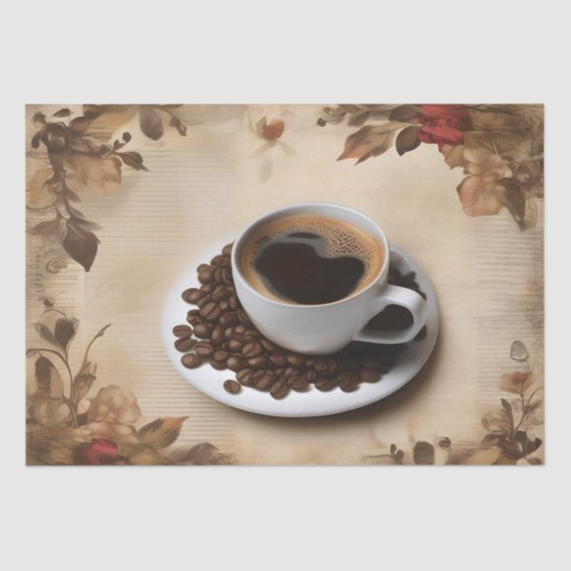 Latte Coffee Cup Decoupage /  Tissue Paper (Front)