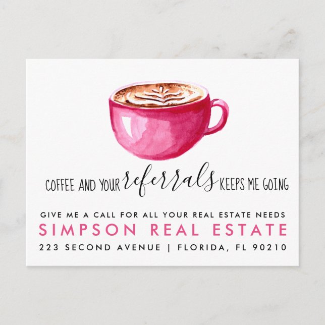 latte coffee real estate client referrals card (Front)