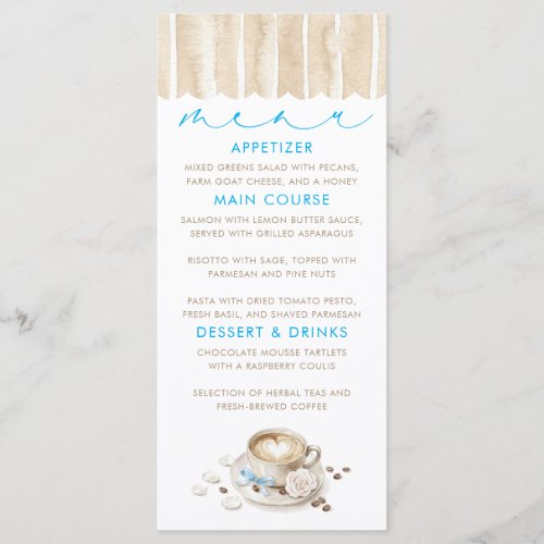 Latte Coffee Themed Baby Shower Menu Cards