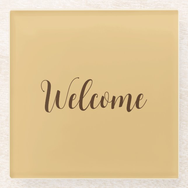 Latte Color Welcome Professional Name Template Glass Coaster (Front)