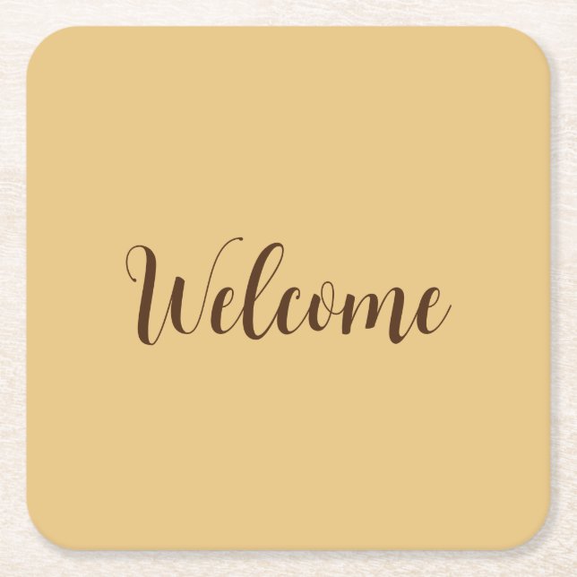Latte Color Welcome Professional Name Template Square Paper Coaster (Front)
