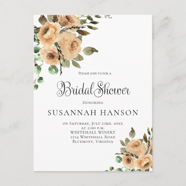 Latte Cream Ivory Beige Floral Bridal Shower Postcard (Front)