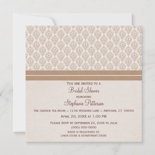 Latte Dramatic Damask Bridal Shower Invite