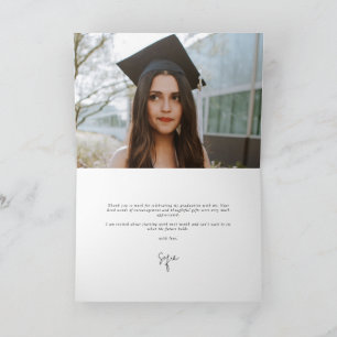 Latte Elegant Script Graduation Photo + Message Letterpress Thank You Card