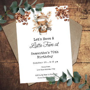 Latte Fun Coffee 70th Adult Birthday Invitation
