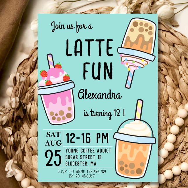 Latte fun coffee bobba tea birthday invitation (Creator Uploaded)
