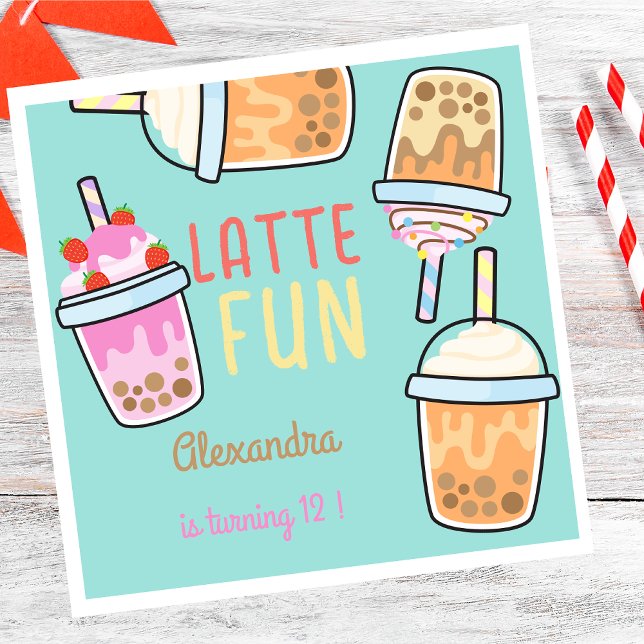 Latte fun coffee bobba tea birthday napkins (Creator Uploaded)