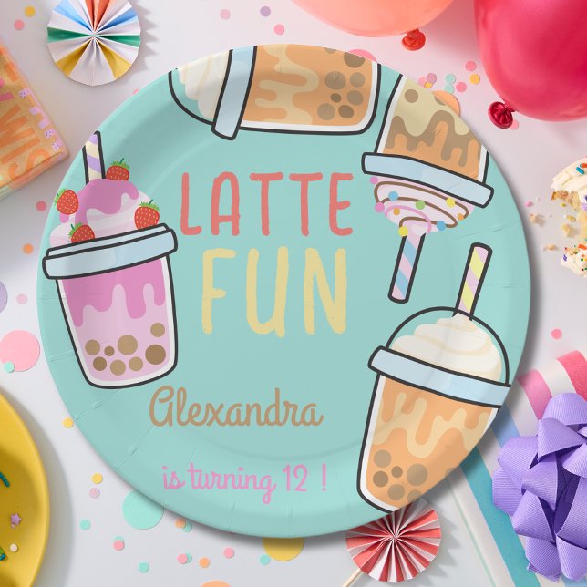 Latte fun coffee bobba tea birthday paper plates (Creator Uploaded)