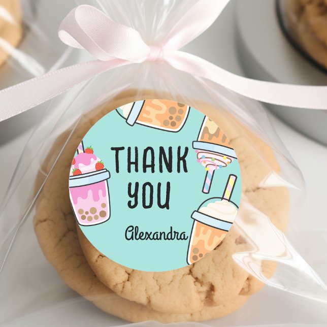 Latte fun coffee bobba tea birthday thank you classic round sticker (Creator Uploaded)
