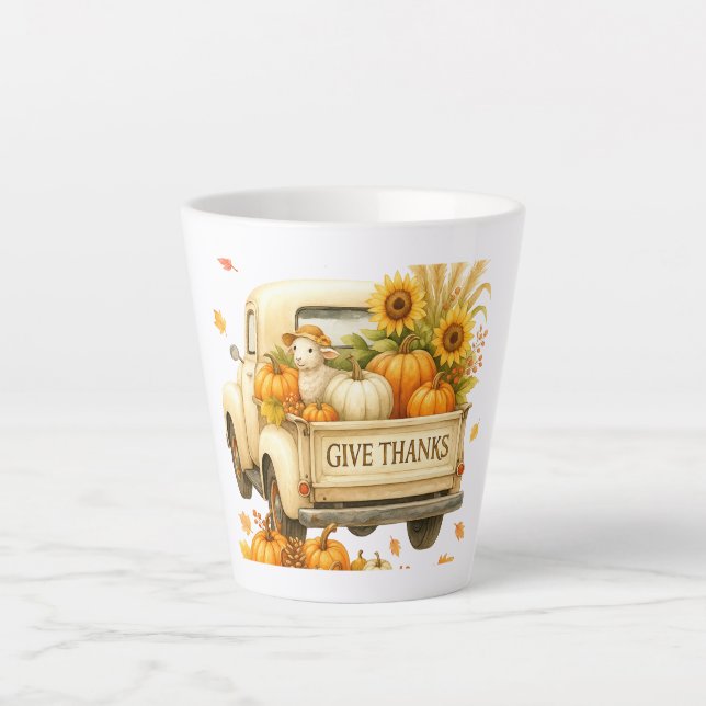 Latte Mug- Give Thanks Fall Truck Mug  (Front)