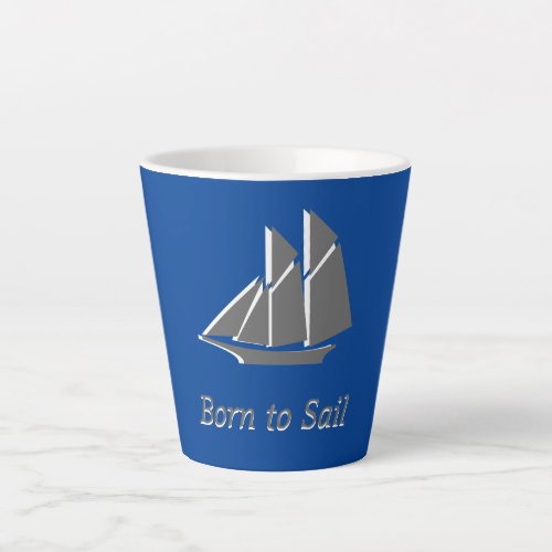 Latte Mug _ Gray Sail Boat on Blue