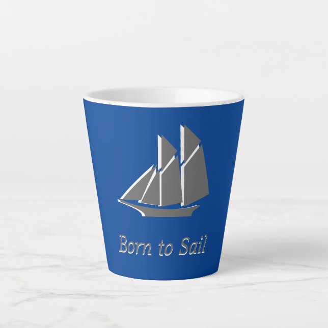 Latte Mug - Gray Sail Boat on Blue (Front)