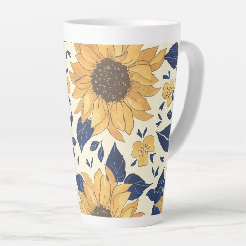Latte Mug Navy Blue and Yellow Sunflowers Latte Mug