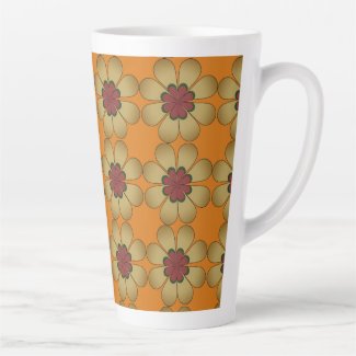 Latte Mug - Stylized Daisies on Orange