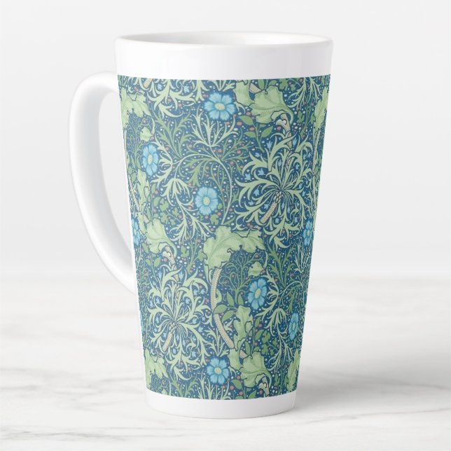 LATTE MUG : WILLIAM MORRIS : SEAWEED DESIGN (Left Angle)