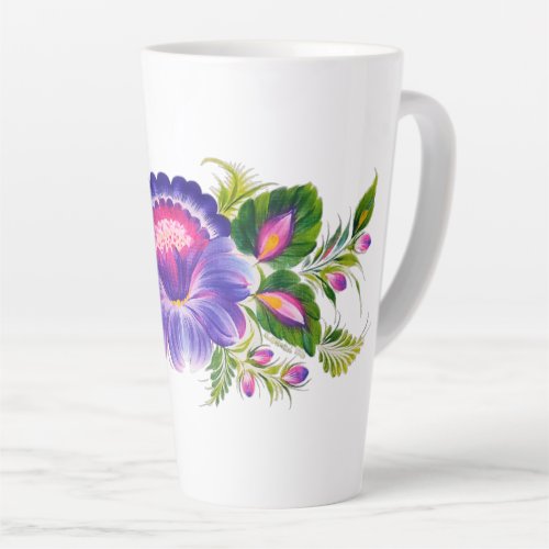 Latte mug with Ukrainian floral design