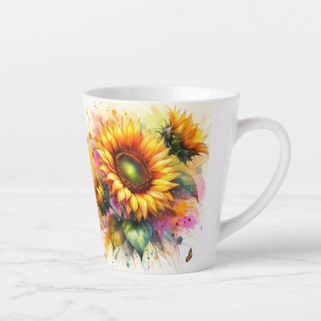 Latte Mug - Yellow Sunflowers (Right)