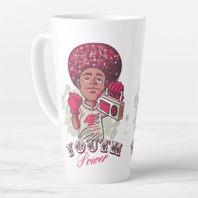 Latte Mug – YOUTH Power Afro & Boombox Urban  (Left Angle)