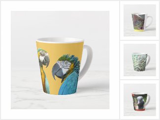 Latte Mugs, Colorful Birds Collection