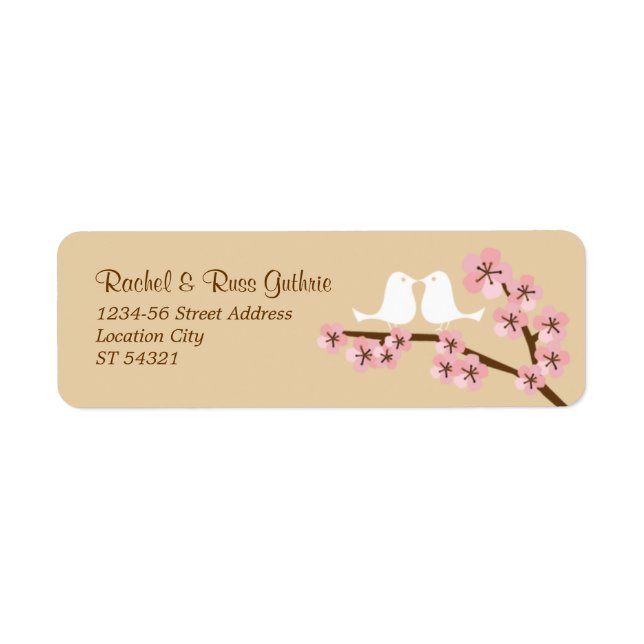 Latte & Pink Cherry Blossom Return Address Label (Front)