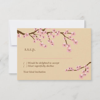 Latte & Pink Cherry Blossom RSVP w/ envelopes Card