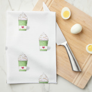 Latte & Whipped Cream (Green) Kitchen Towel