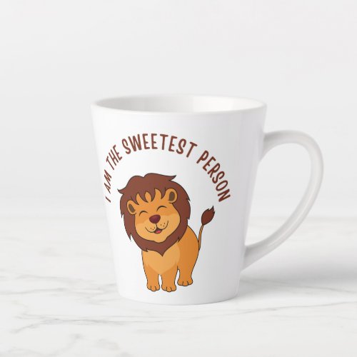 Latte white mug with cute Lion and text