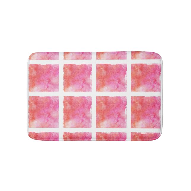 Lattice and Marble Effect Pink and Orange Bathroom Mat (Front)
