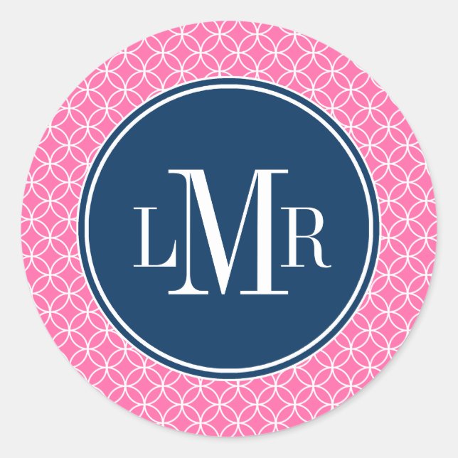 Lattice Circles Pattern Monogram Classic Round Sticker (Front)
