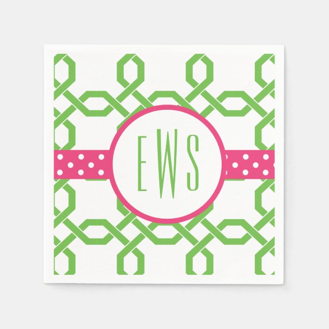 Lattice & Grosgrain Monogrammed Party Napkins (Front)
