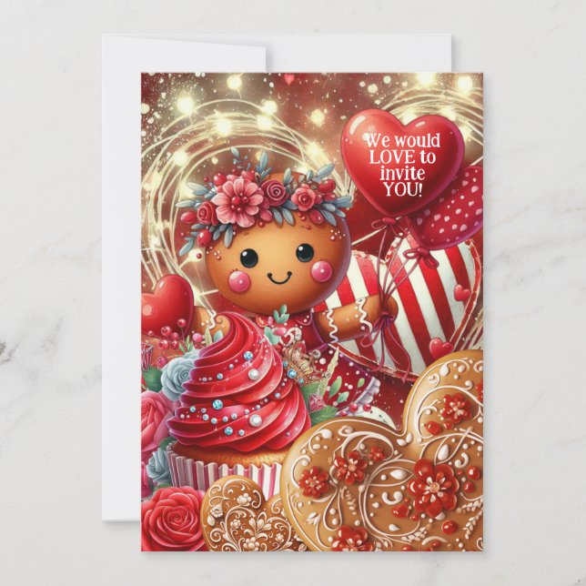 Lattice & Lace Valentine Gingerbread Party  Invitation (Front)