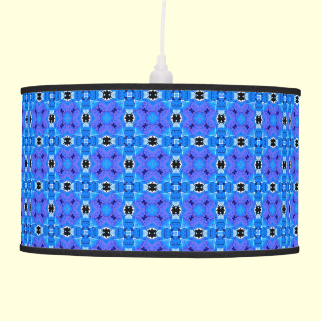 Lattice Modern Blue Violet Abstract Floral Quilt Hanging Lamp
