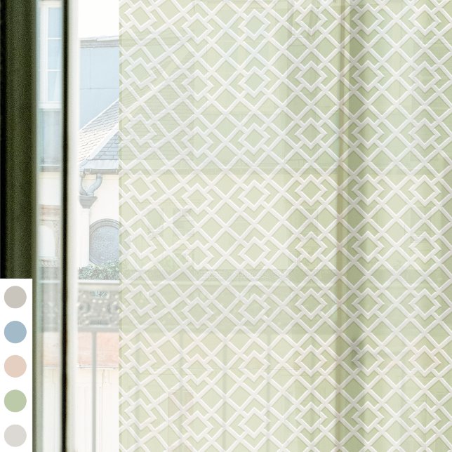 Lattice Print Pattern Vintage Classic Green Sheer Curtains (Creator Uploaded)