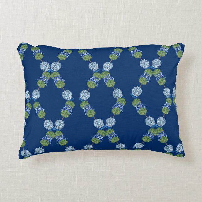 Lattice Topiary Chinoiserie Blue Ginger Jars  Accent Pillow (Front)