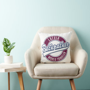 Latvia backpacker world traveler throw pillow