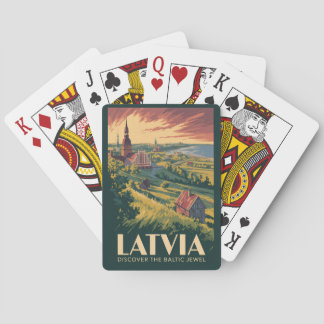Latvia Baltic Sea Illustration Travel Art Vintage Poker Cards